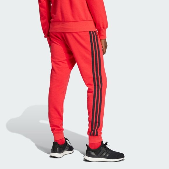 adidas Men's Essential 3-Stripes French Terry Pants Pure Ruby Red Black Size S - Picture 2 of 5